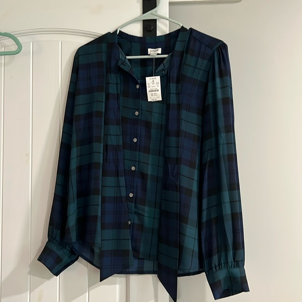 Size medium, NWT J Crew Factory navy and green blouse